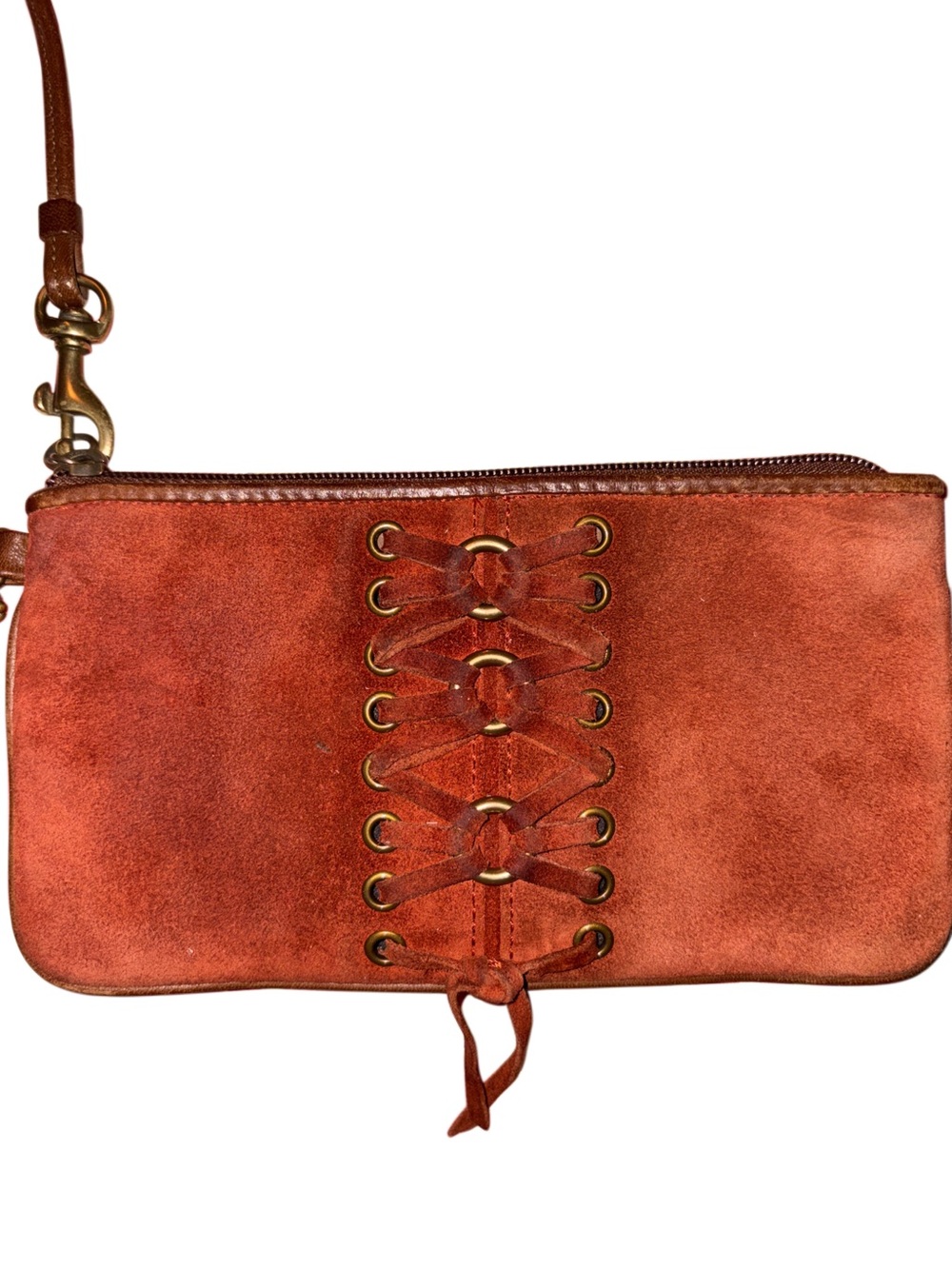 Coach Vintage Y2K Corset Laced Wristlet In Rust suede & brown leather.  7139 - Picture 4 of 10
